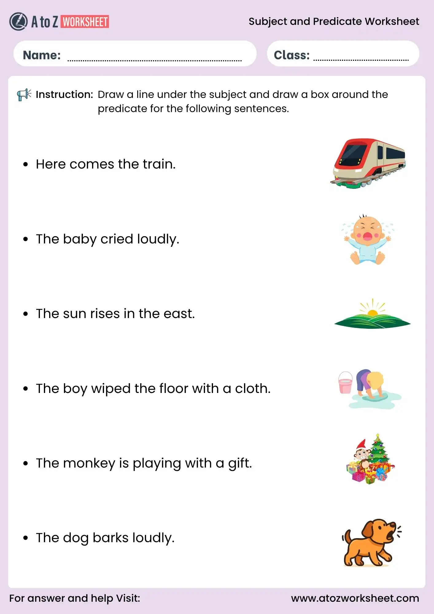 subject and predicate worksheet with answers for english practice