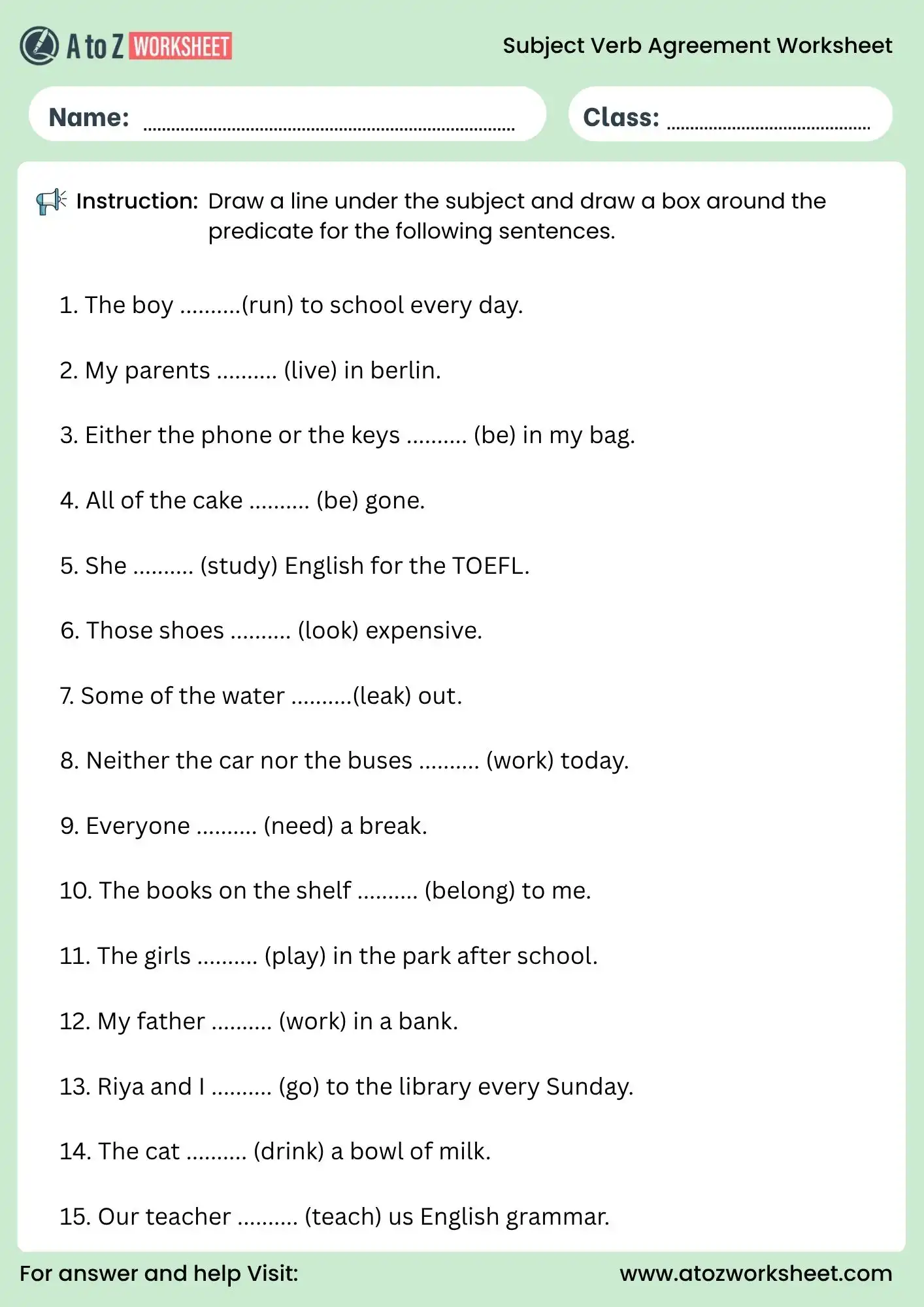 subject verb agreement worksheets fill in the blanks activity