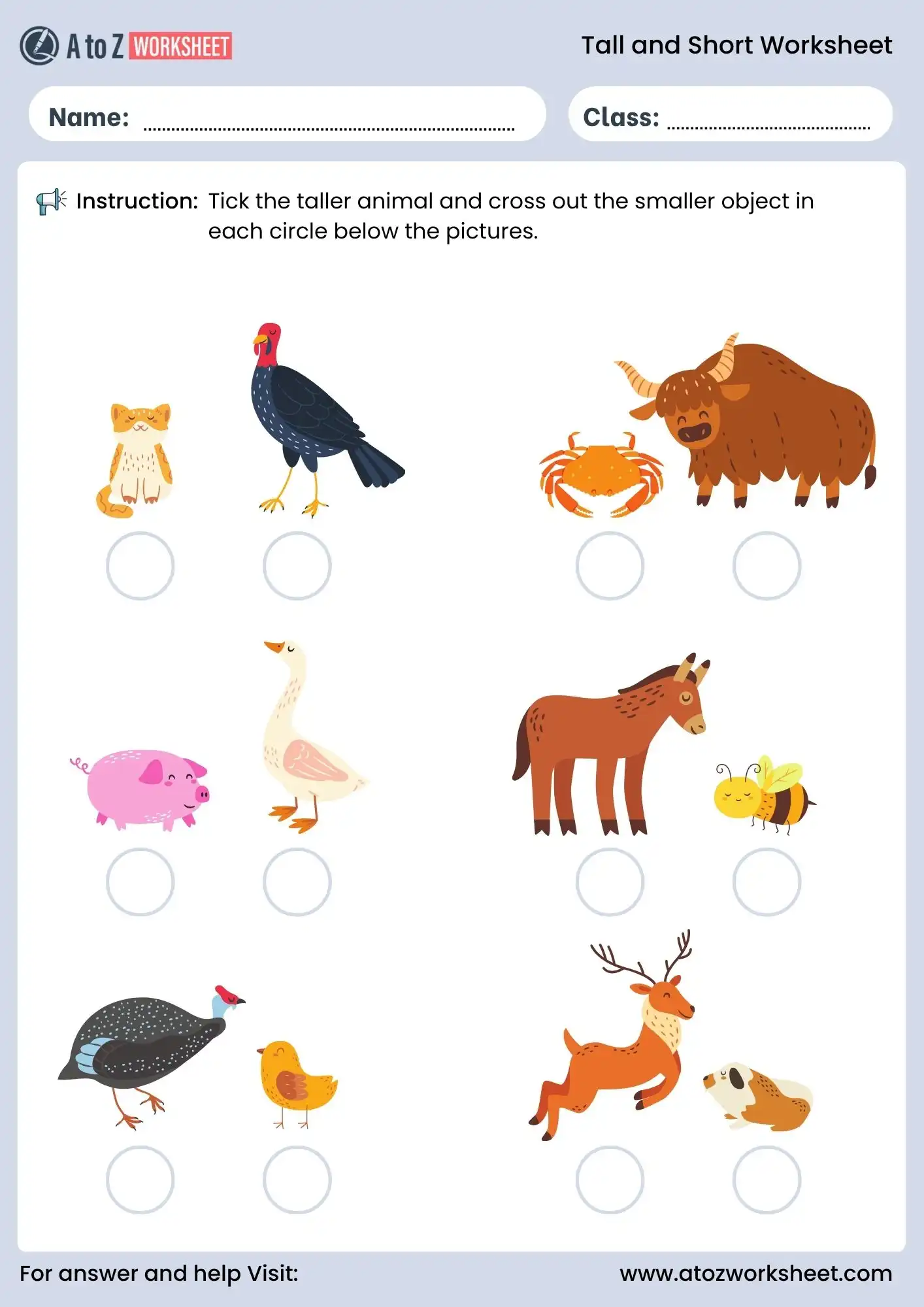 tall and short worksheets for kids animal height comparison activity free pdf