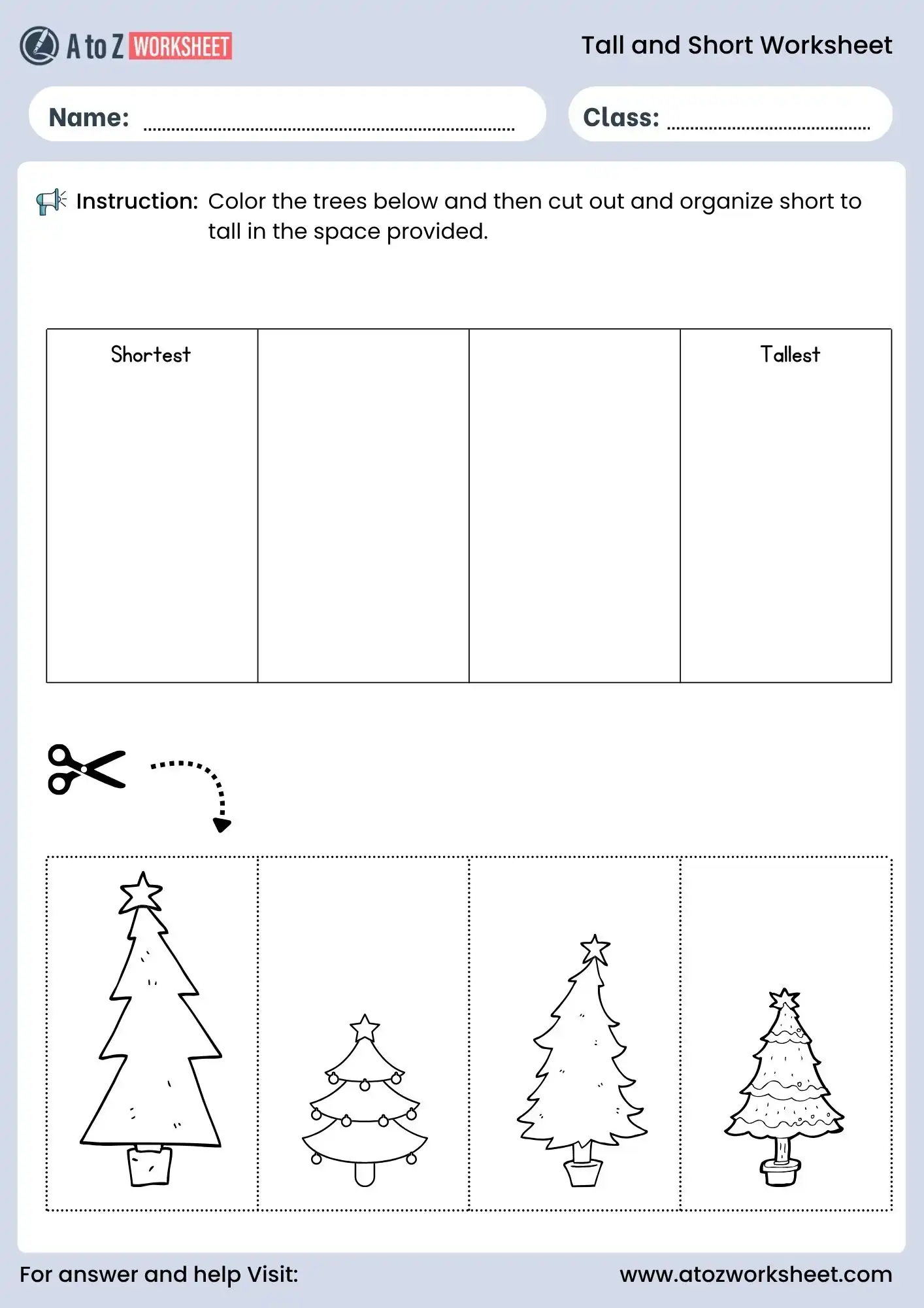 tall and short worksheets for kids cut and paste height order free printable