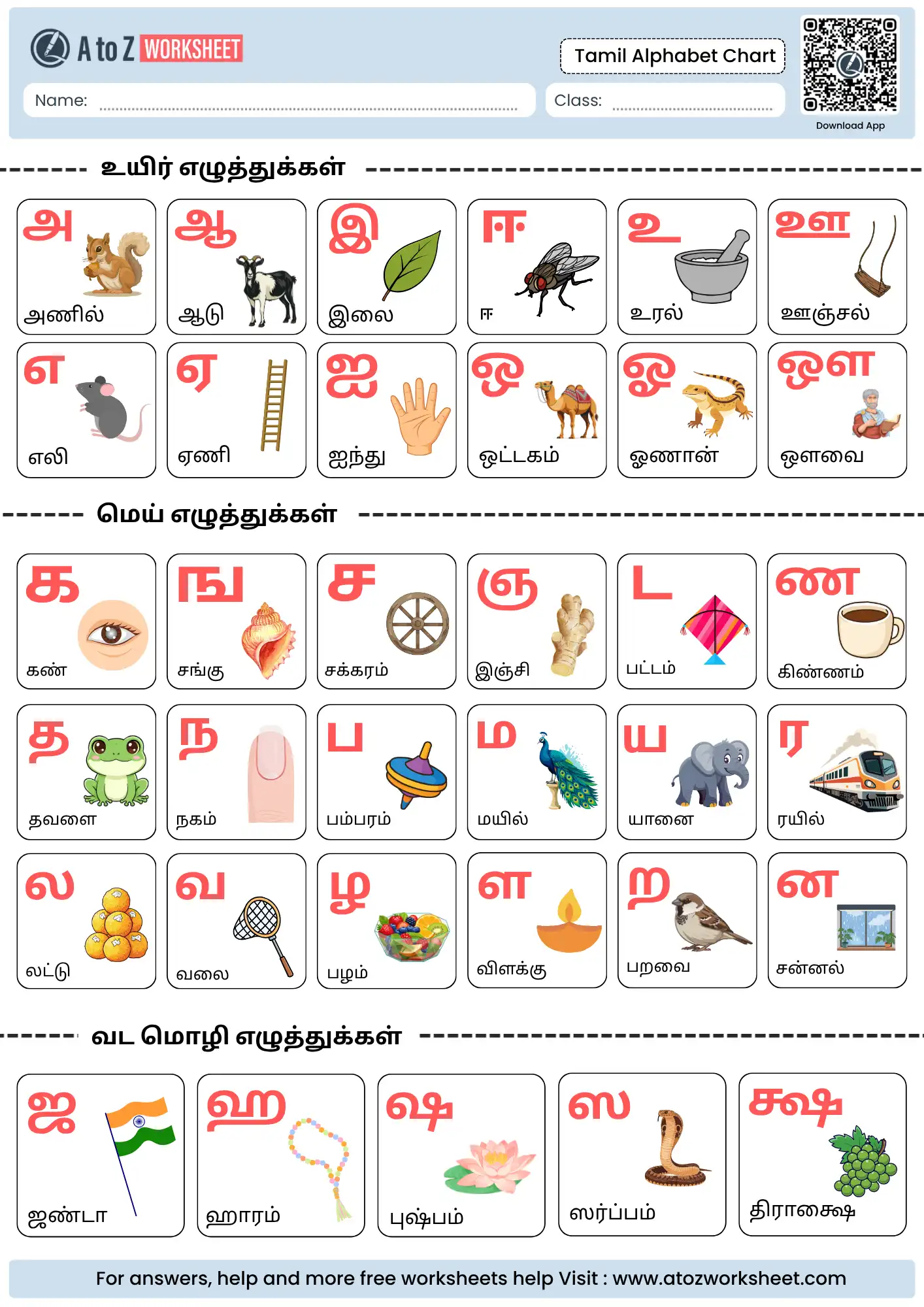 a comprehensive tamil alphabet chart worksheet featuring vowels consonants and grantha letters with images