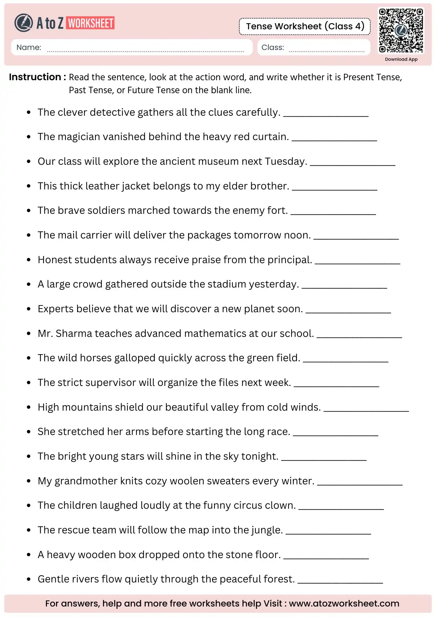 read the sentence and write chronological timeline labels within tense worksheets for class 4