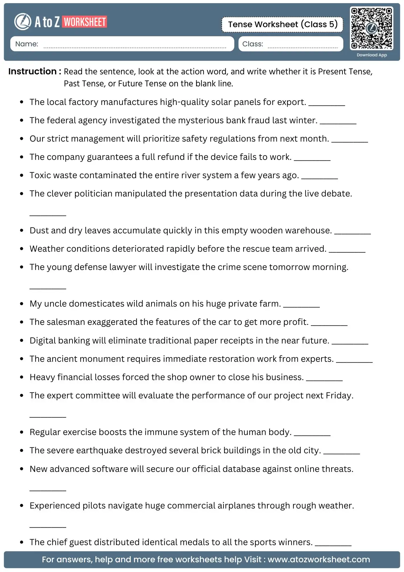 line by line action word tracking and identification task within tenses worksheets for class 5