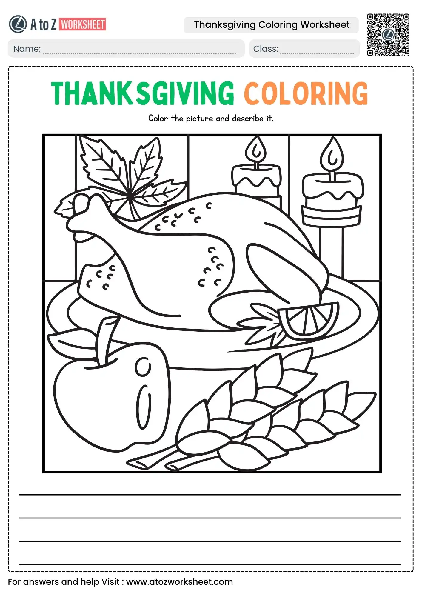 roasted turkey dinner thanksgiving worksheets coloring
