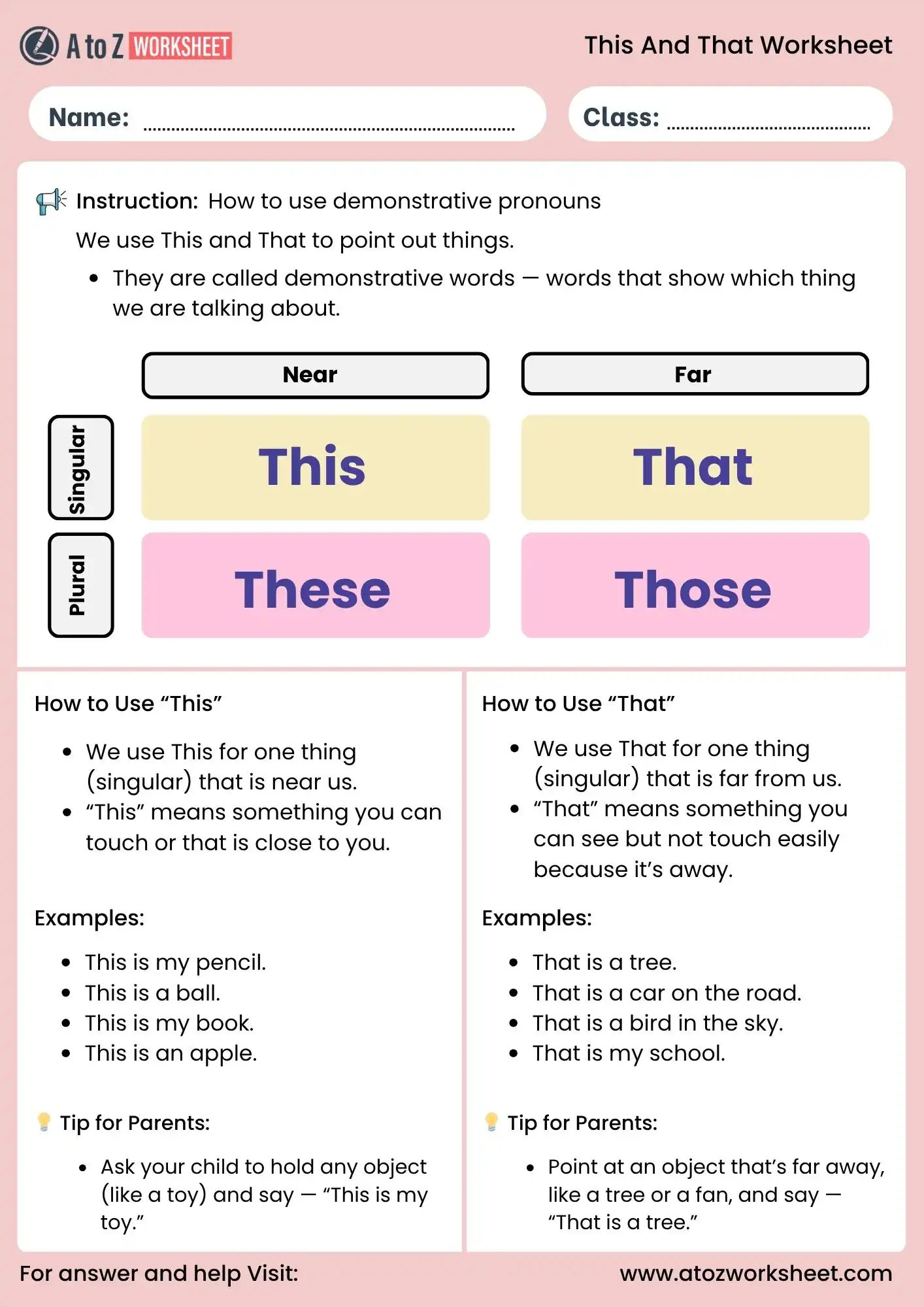 this and that worksheet for class 1 grammar chart
