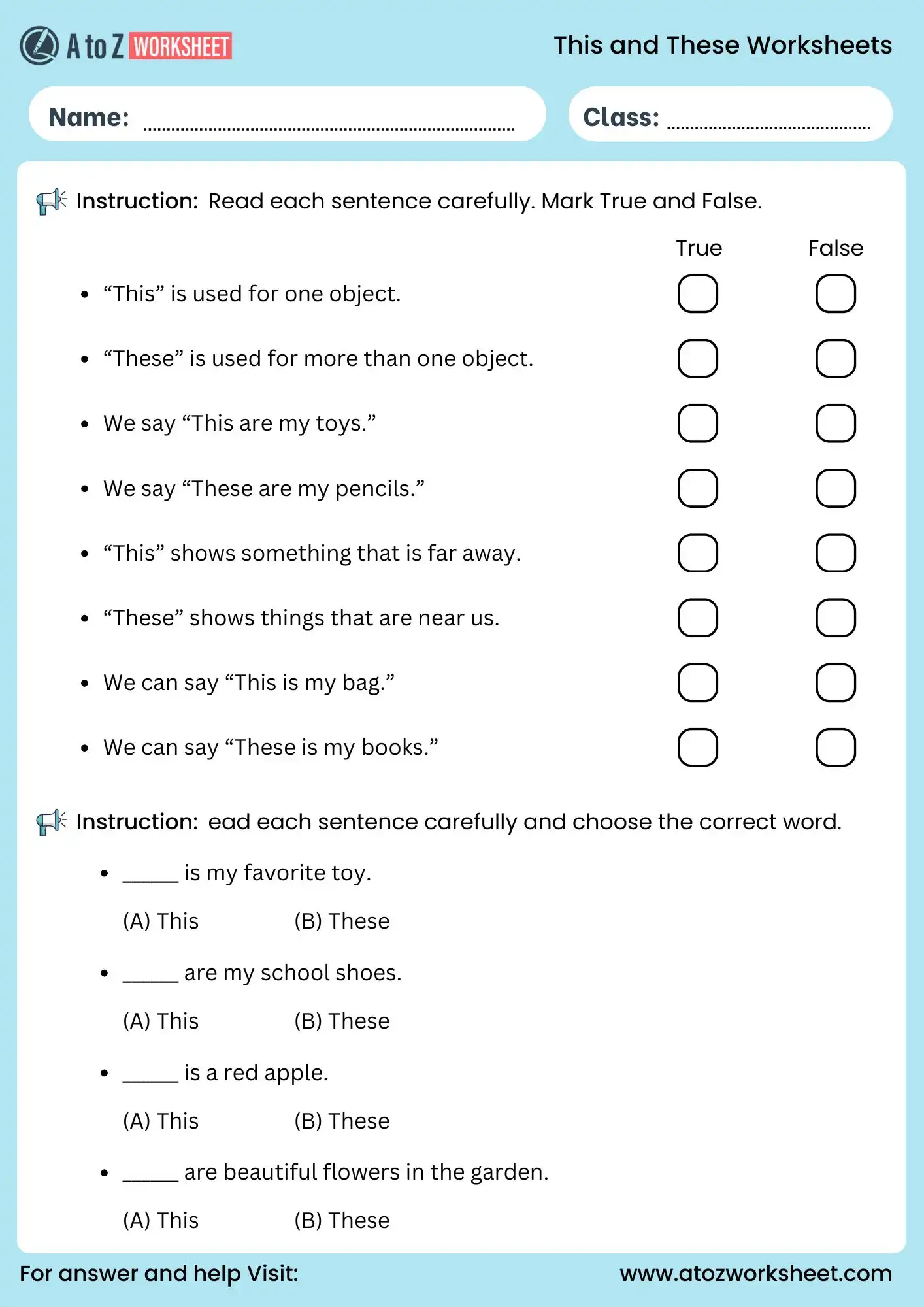 printable this and these worksheets for beginners with answer key