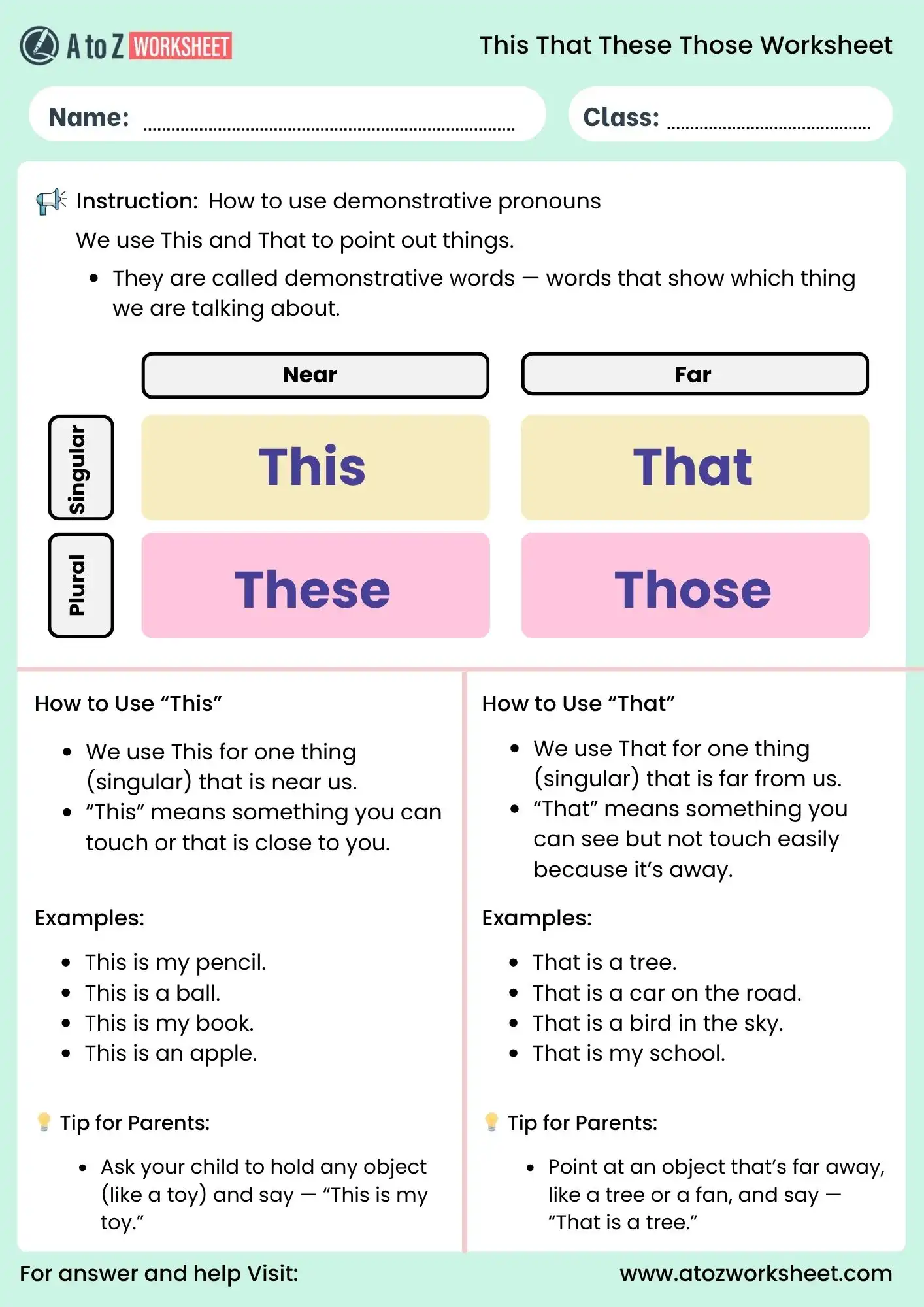 this that these those worksheet grammar chart for class 1