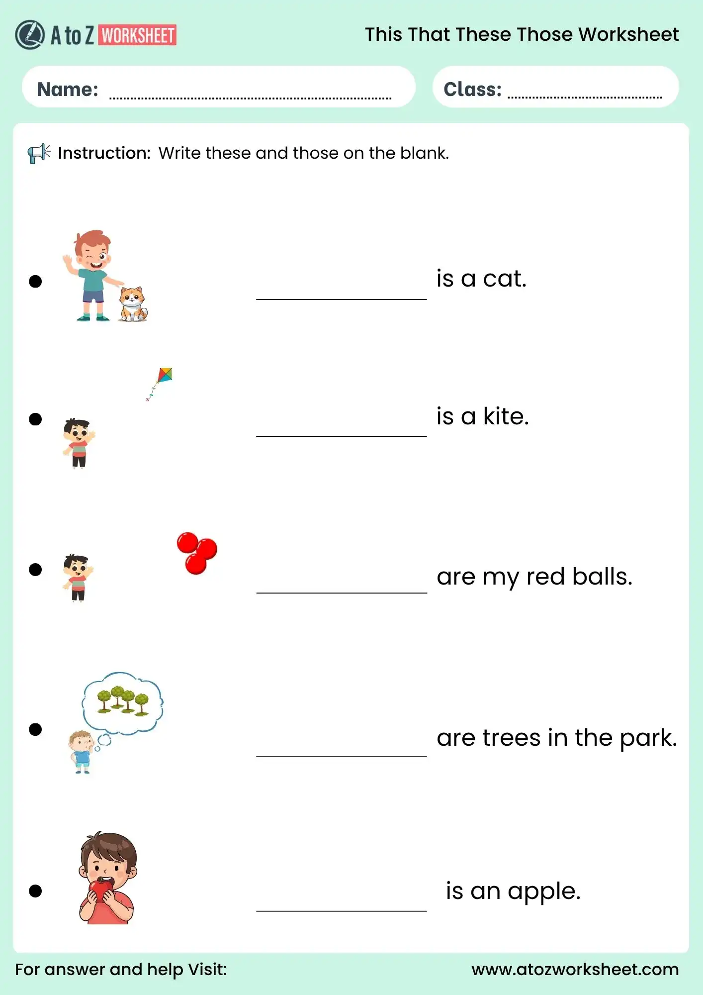 this that these those worksheet fill in the blanks activity for class 1