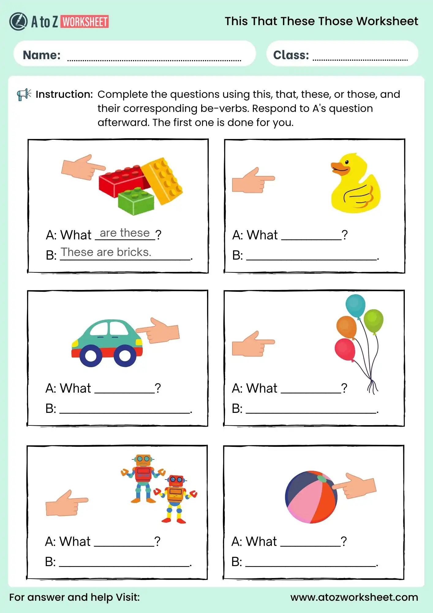 this that these those worksheet question answer activity for beginners