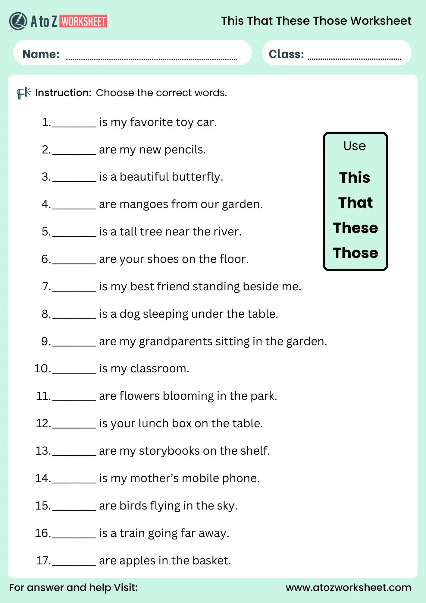 this that these those worksheet english grammar practice for kids