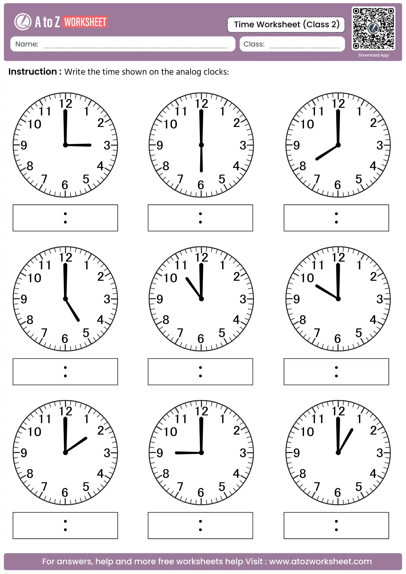 writing digital time from analog clock faces in time worksheets for grade 2.