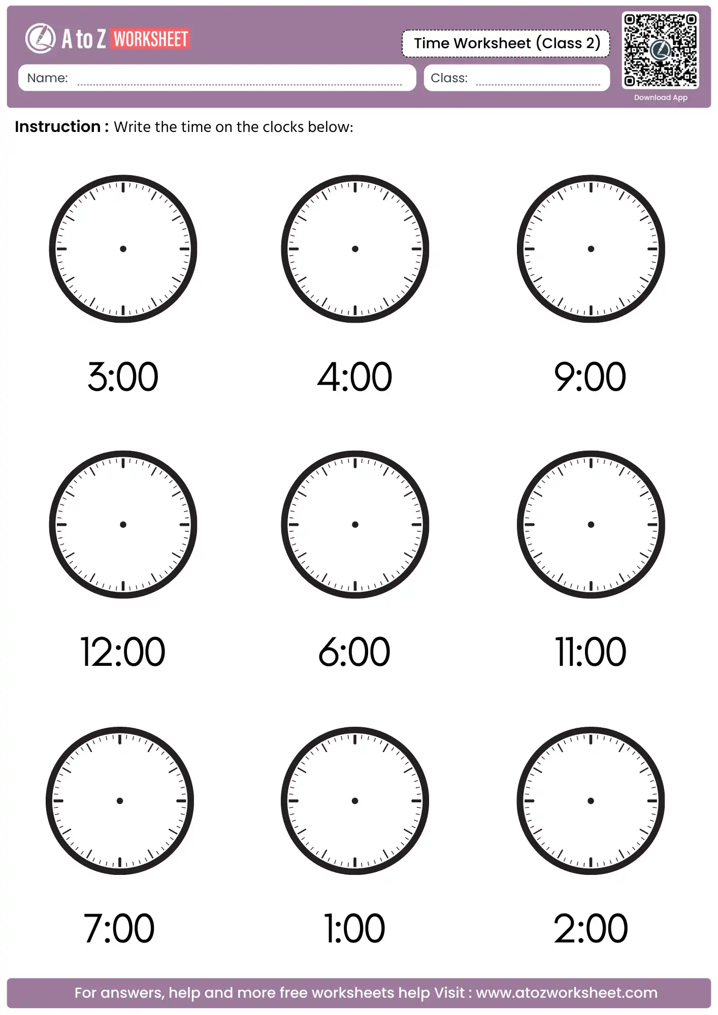 drawing clock hands for specified times in time worksheets for grade 2.