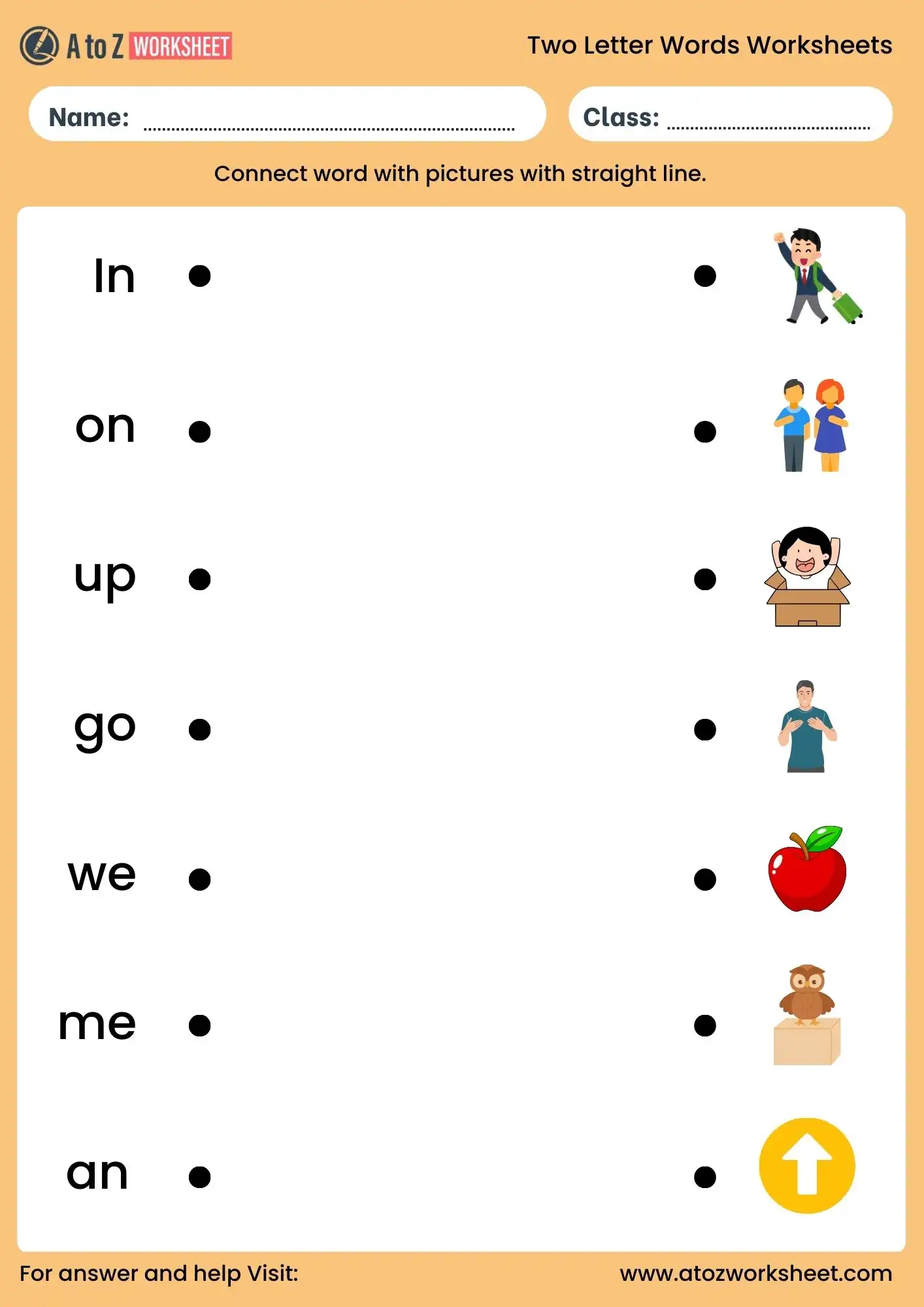two letter words worksheets with matching activity
