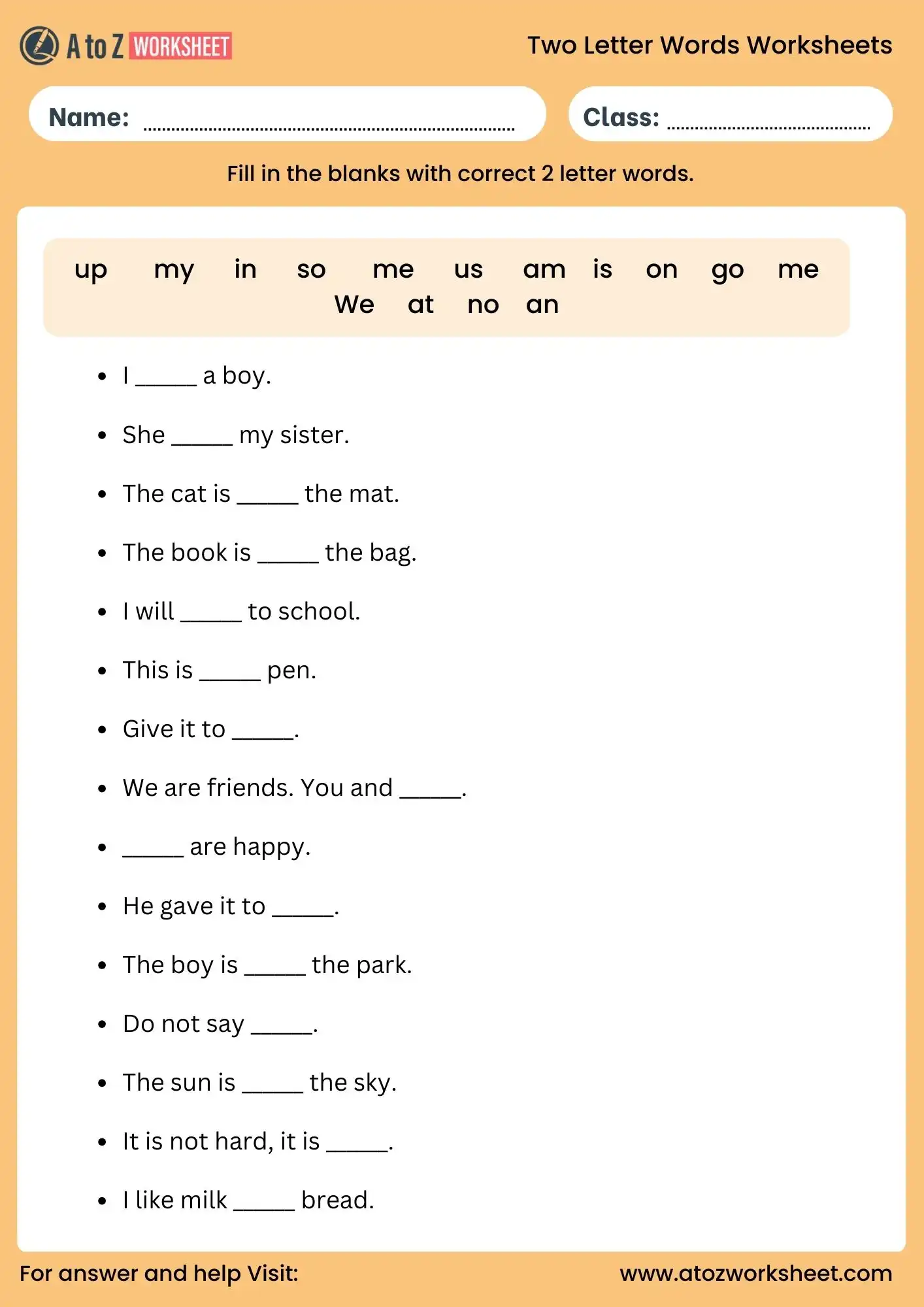 two letter words worksheets fill in the blanks for class 1