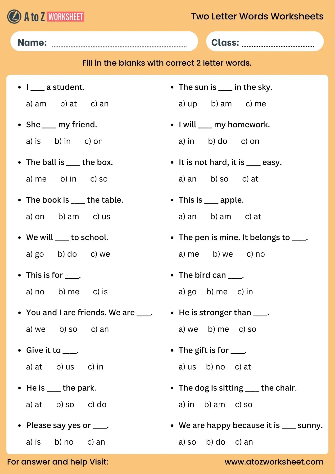 two letter words worksheets mcq activity for class 2