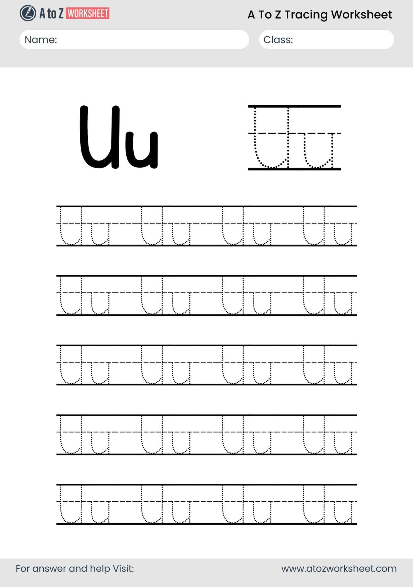 u letter a to z alphabet worksheets pdf