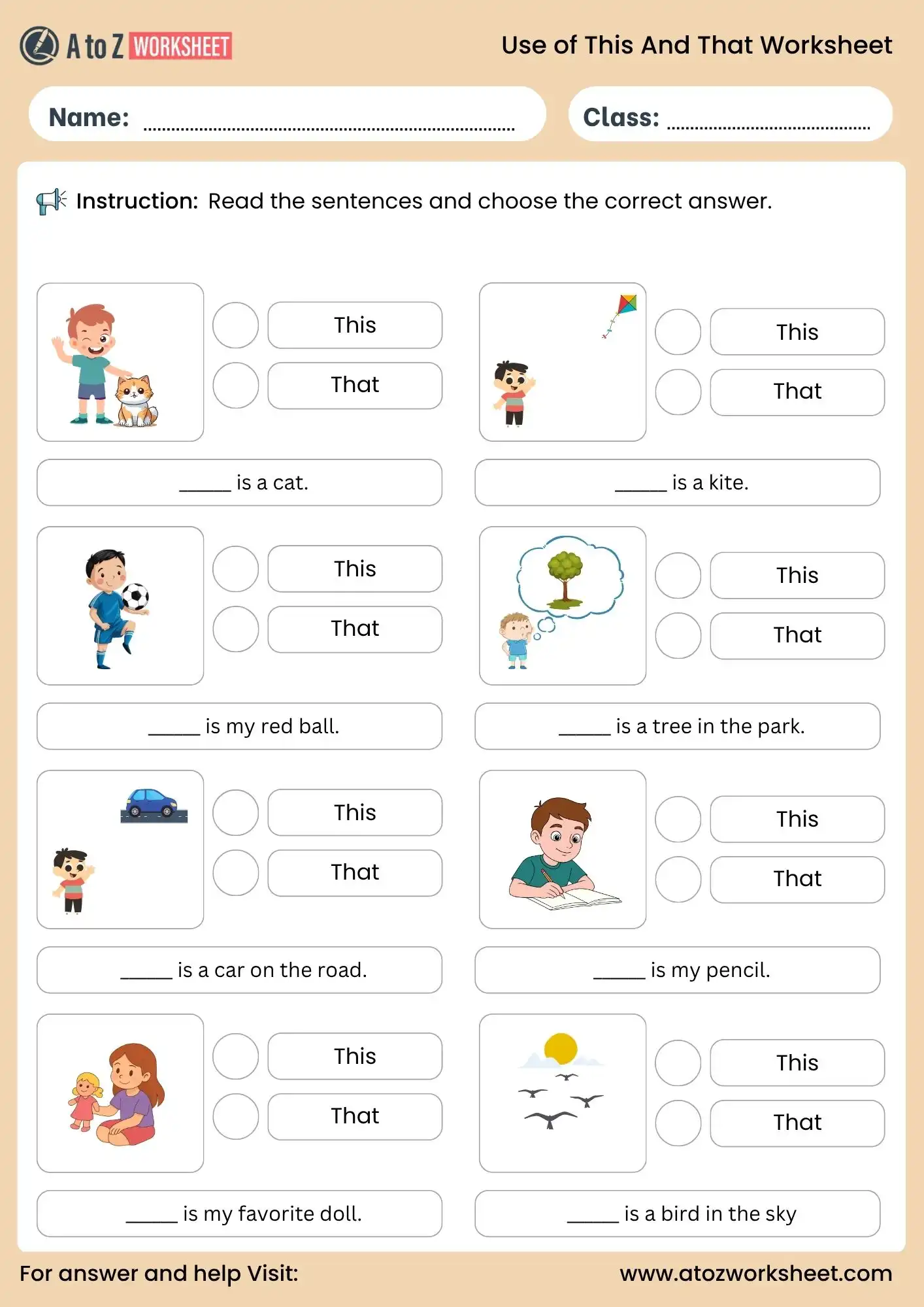use of this and that worksheet with answers for ukg