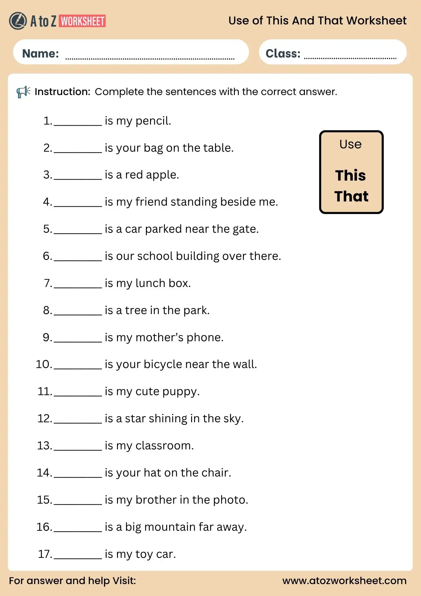 use of this and that worksheet for class 1 pdf