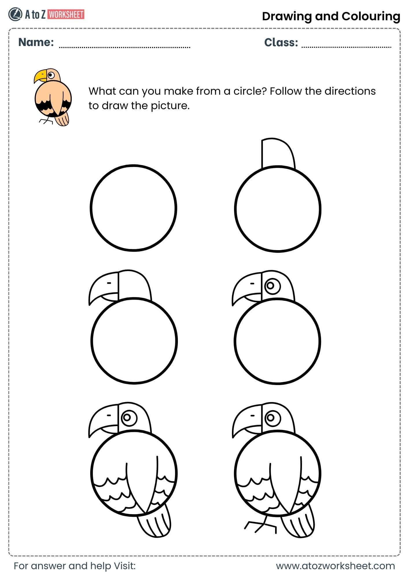 kindergarten fish using circle drawing colouring worksheets