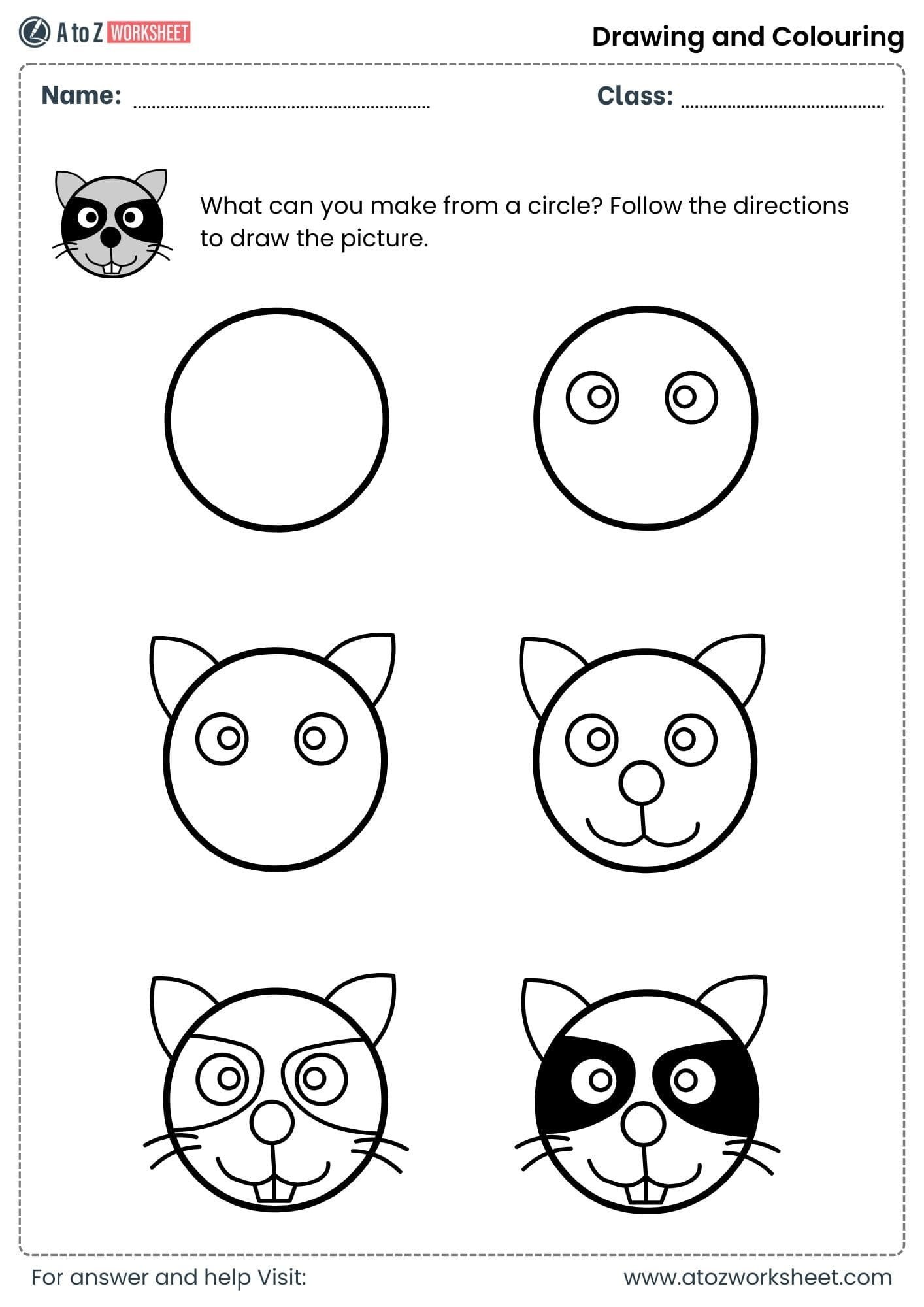 draw parrot using circle drawing and colouring worksheets class 1