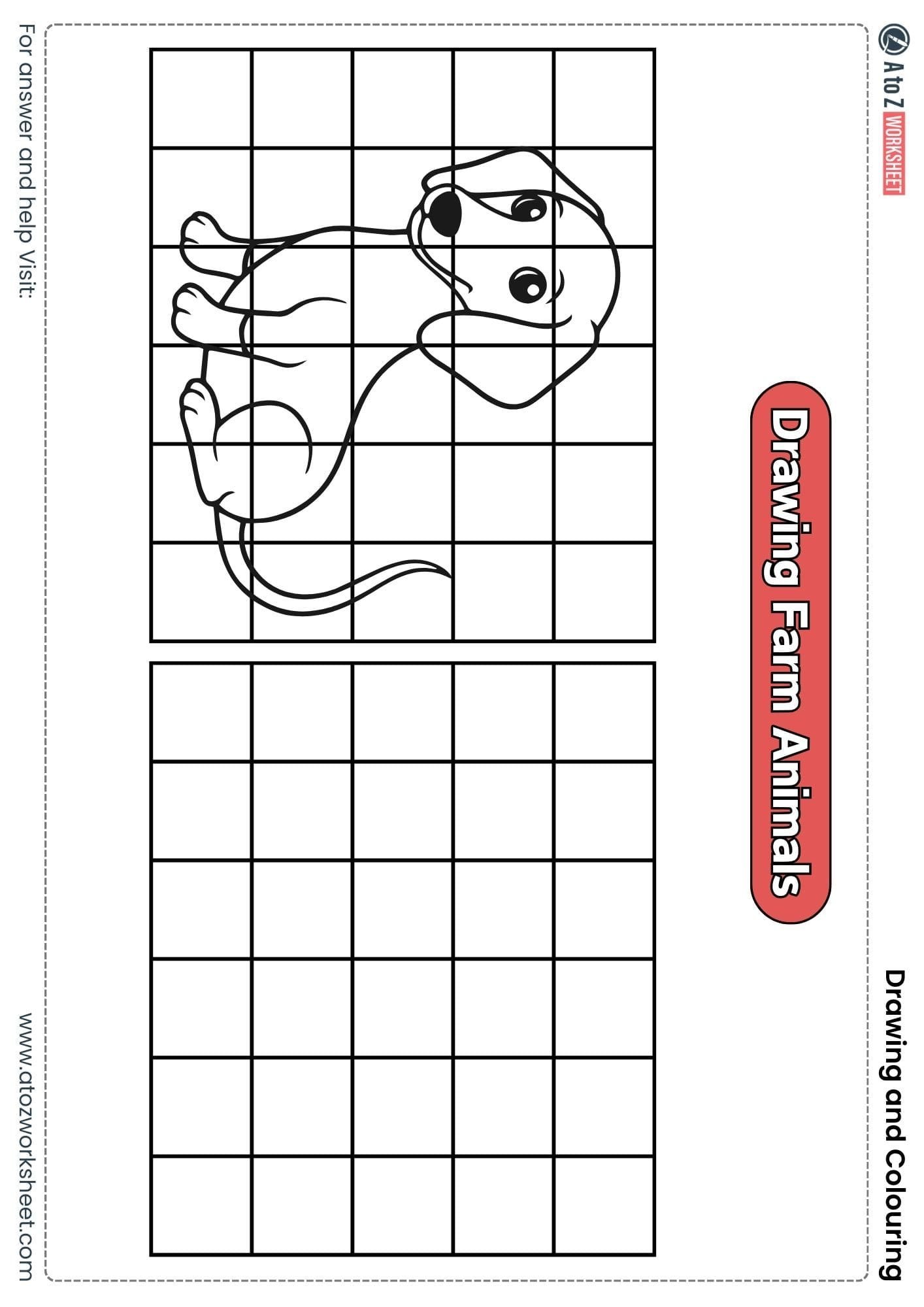 draw dog grid drawing colouring worksheets class 2