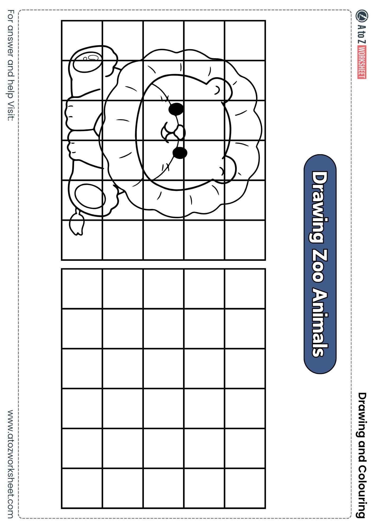 draw lion using grid drawing and colouring worksheets ukg