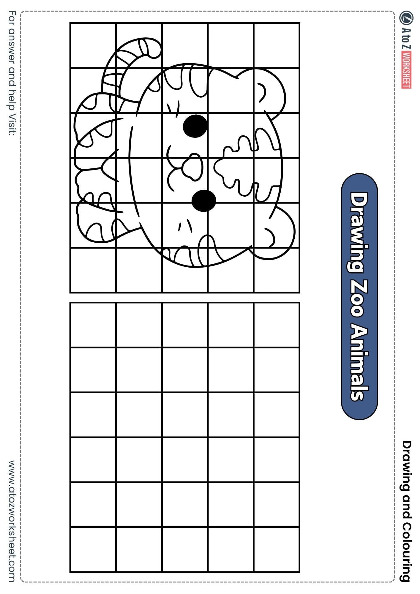 tiger grid drawing colouring worksheets for lkg ukg
