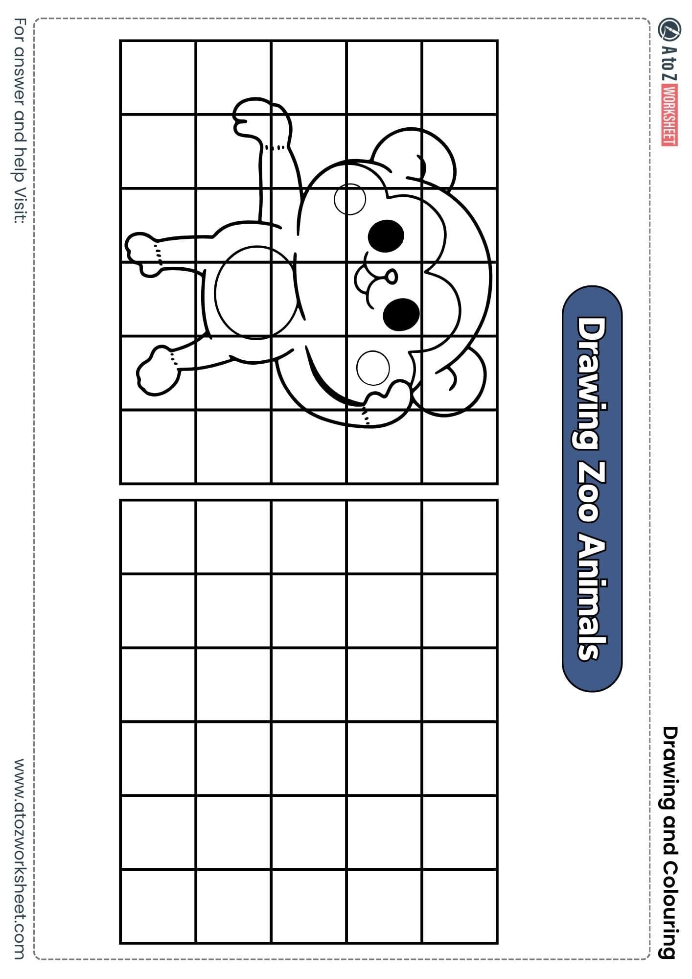 draw monkey grid drawing colouring worksheets for lkg
