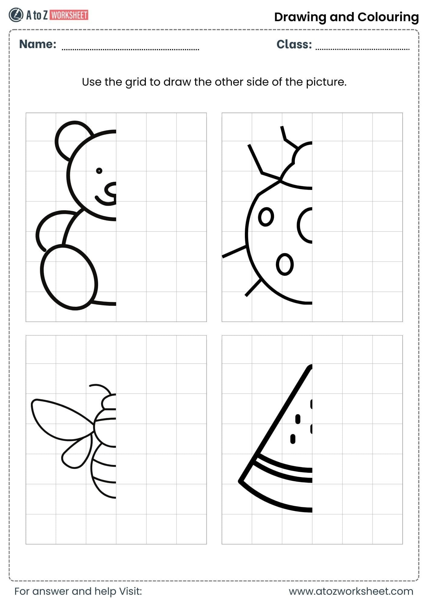 simple objects grid drawing worksheets lkg ukg pdf