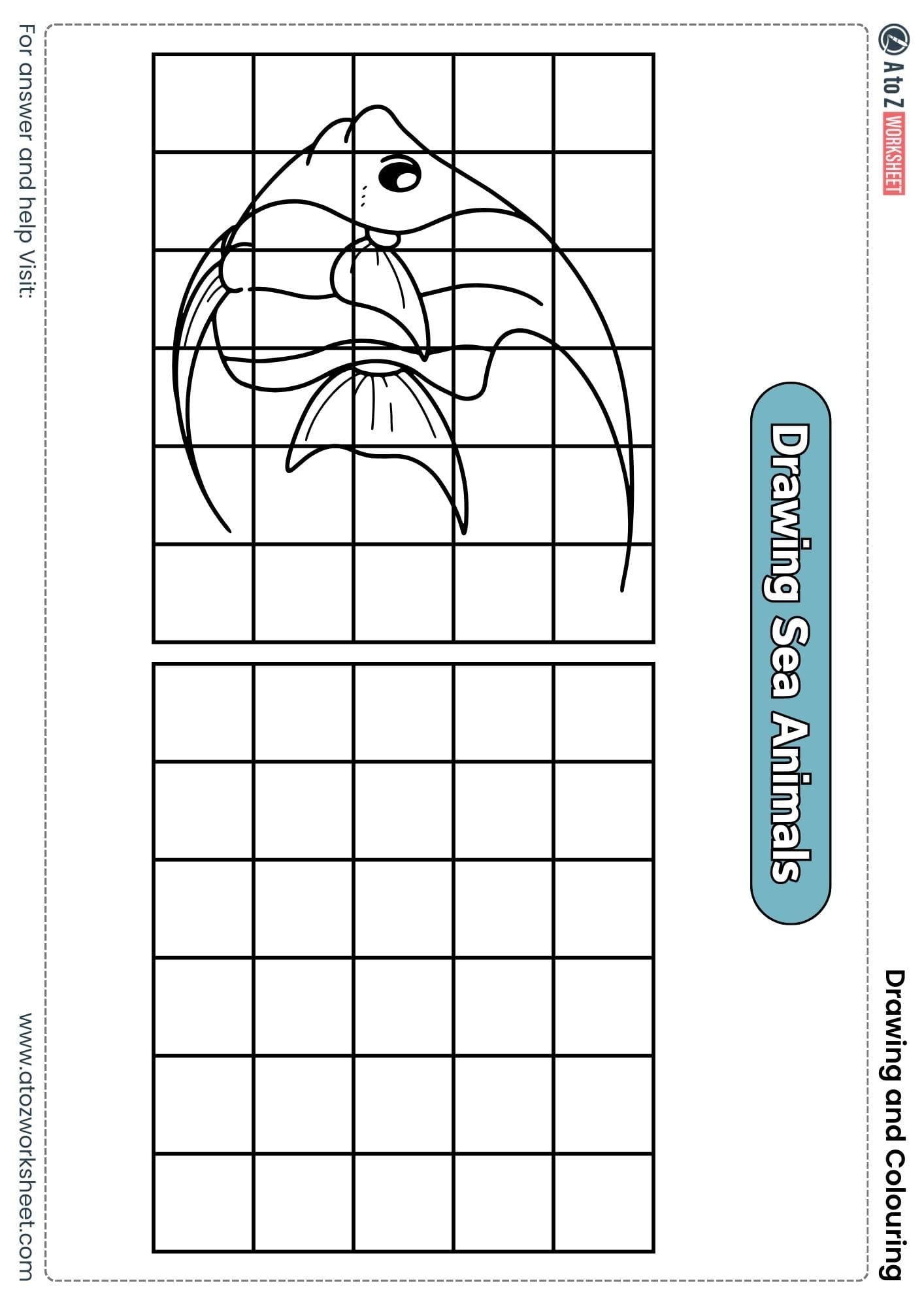 draw fish grid drawing colouring worksheets class 2