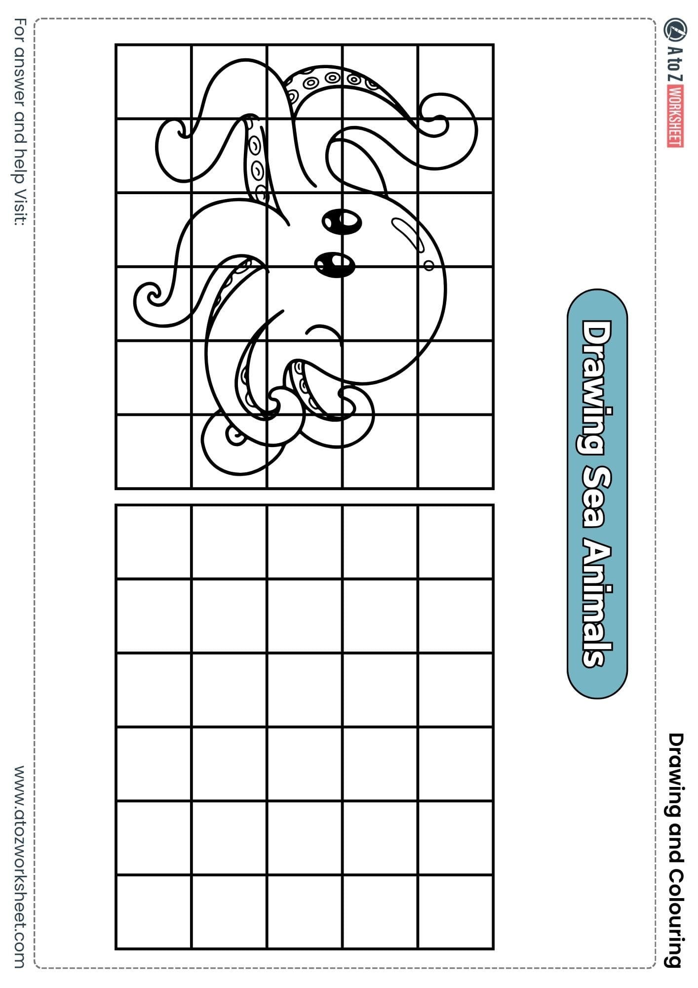 draw octopus grid drawing colouring worksheets class 3