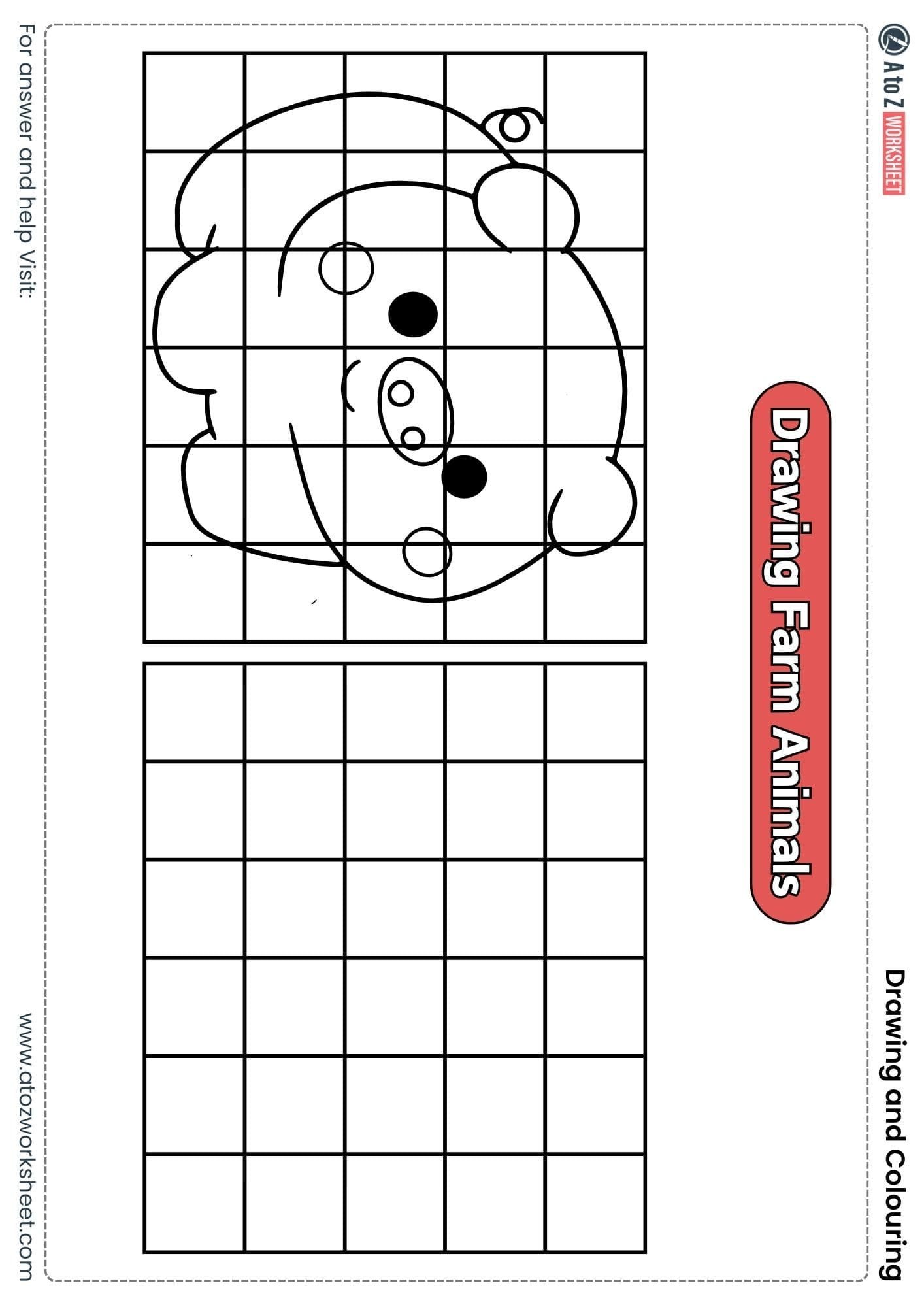 draw pig grid drawing and colouring worksheets kindergarten