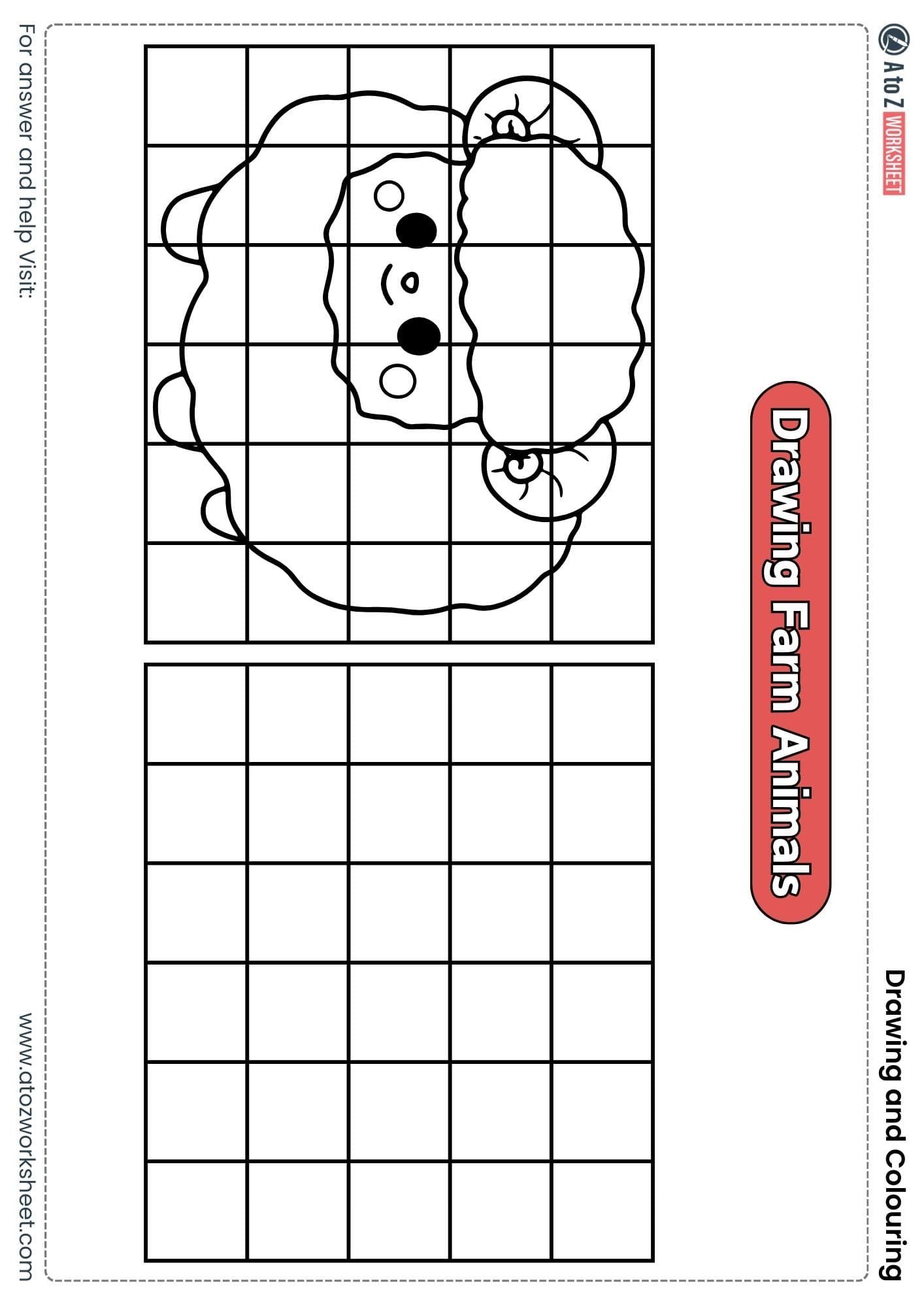 draw sheep using grid drawing and colouring worksheets class 1