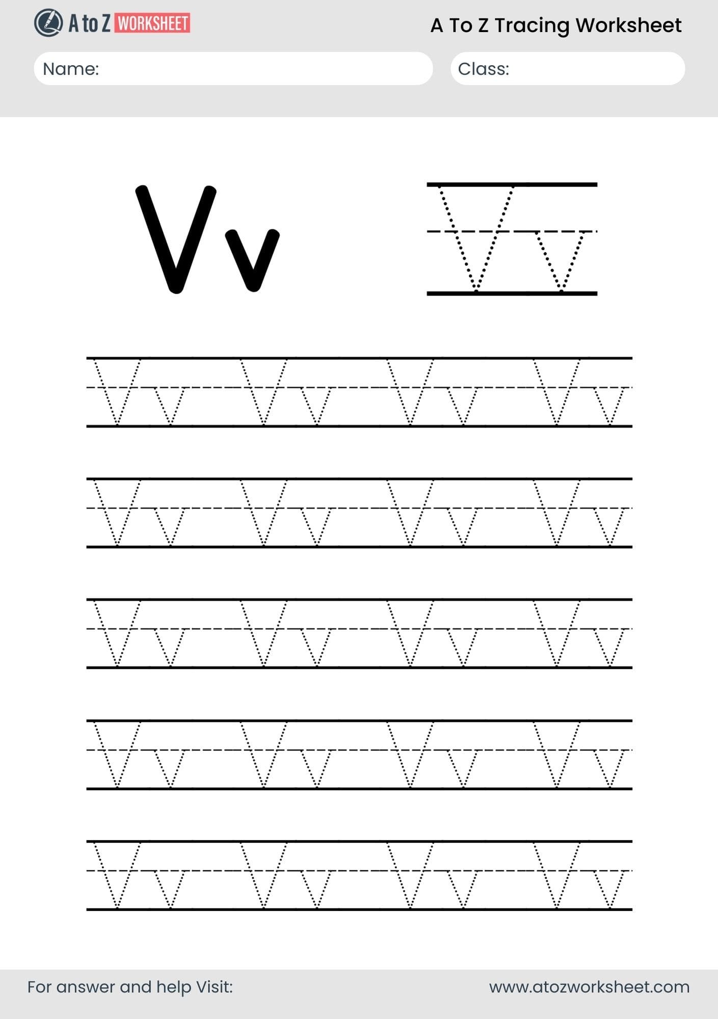 v letter a to z alphabet worksheets pdf