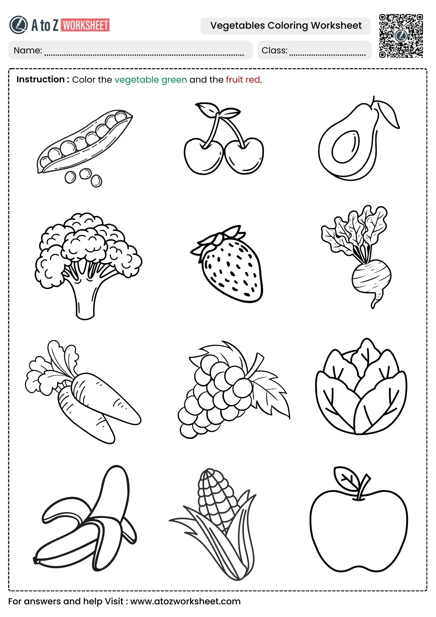 fruit and vegetable classification in vegetables coloring worksheets