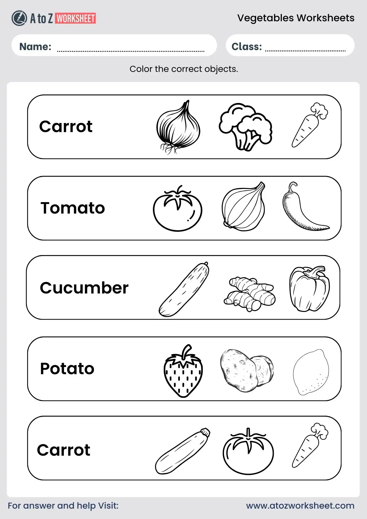 vegetables worksheets pdf free for kindergarten and grade 2