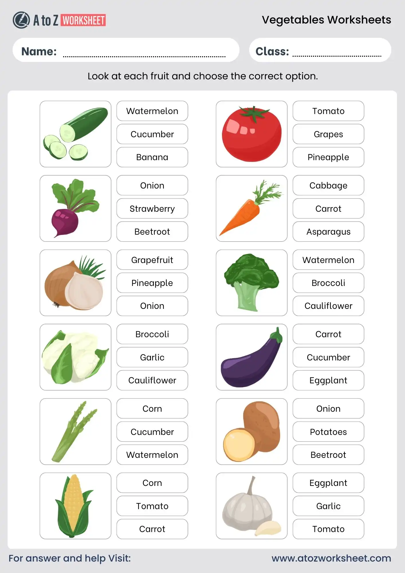 vegetables worksheets printable pdf with multiple choice questions