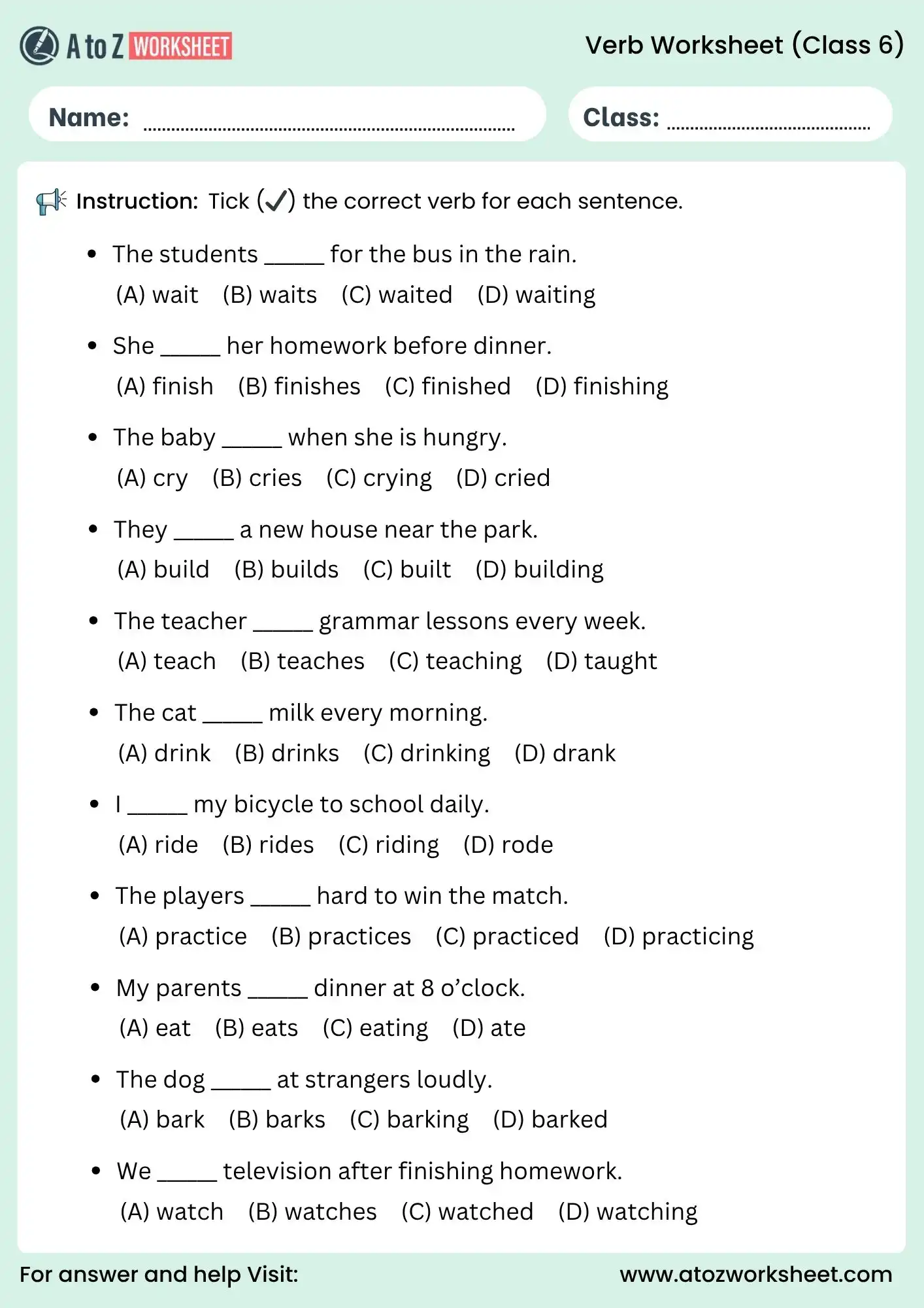 verb worksheets for class 6 choose correct verb pdf