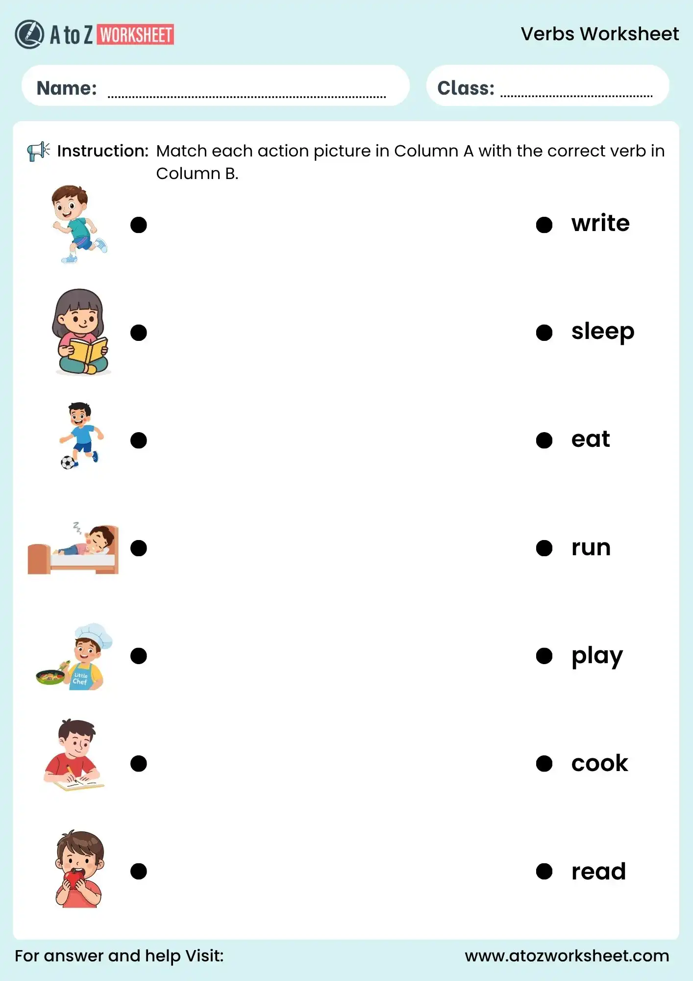 verbs worksheets matching activity for grade 1