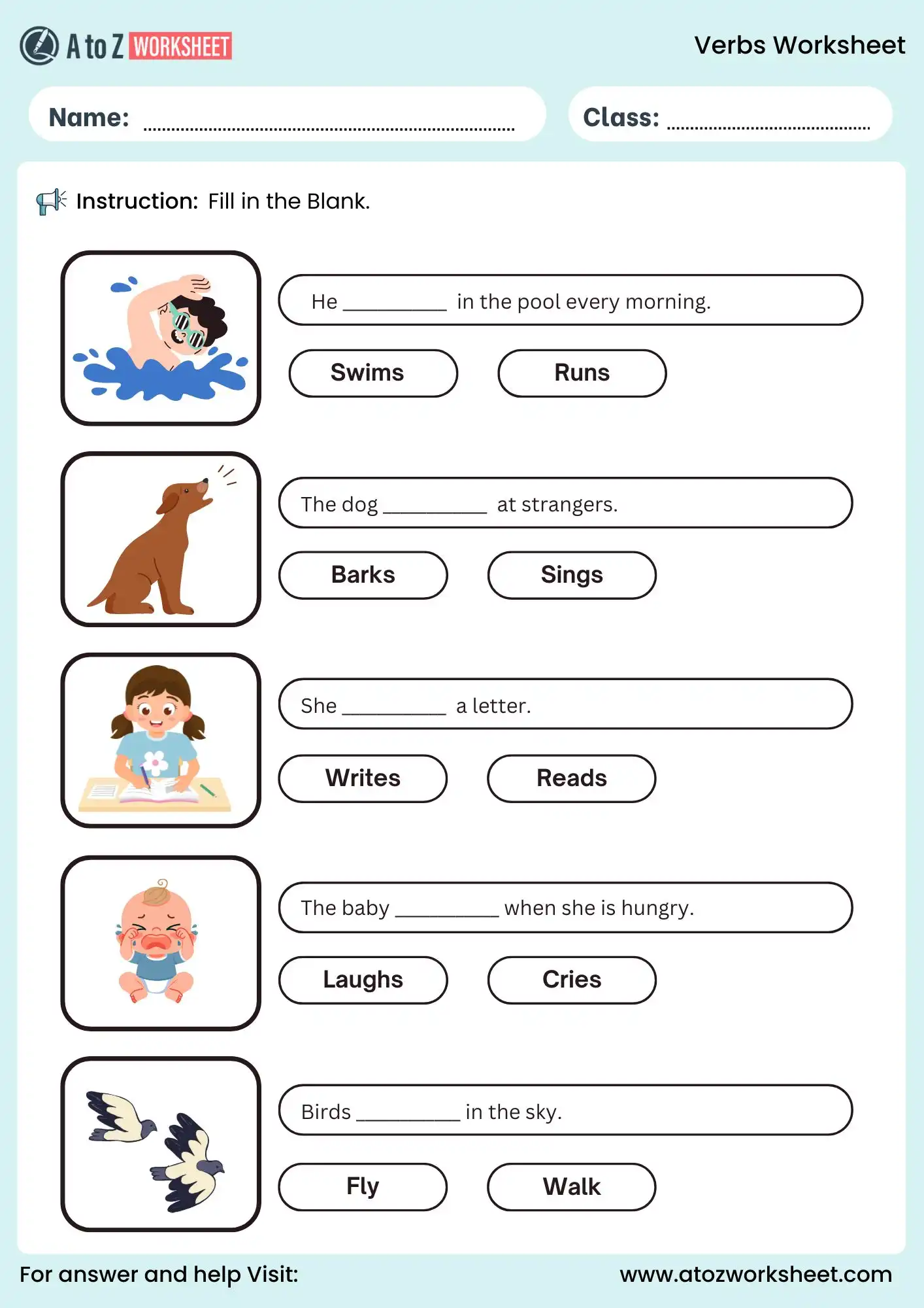 verbs worksheets choose correct verb for beginners