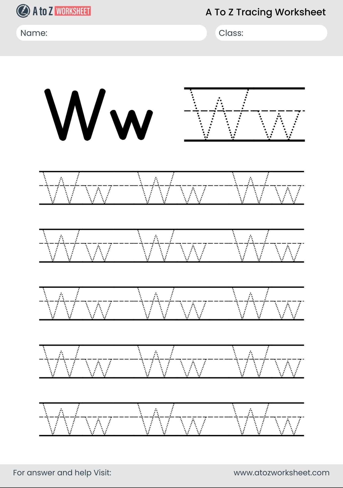 w letter a to z alphabet worksheets pdf