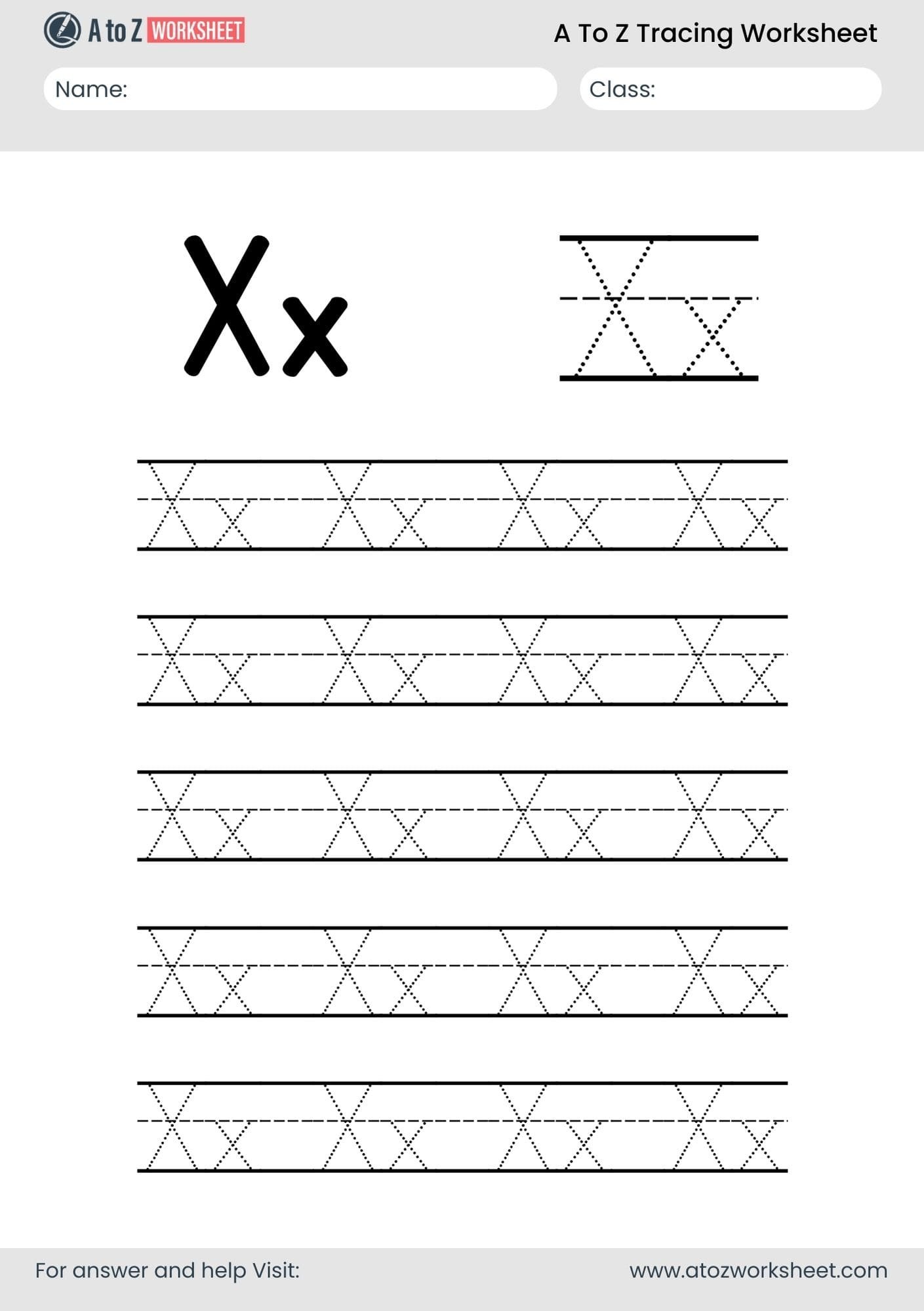 x letter a to z alphabet worksheets pdf