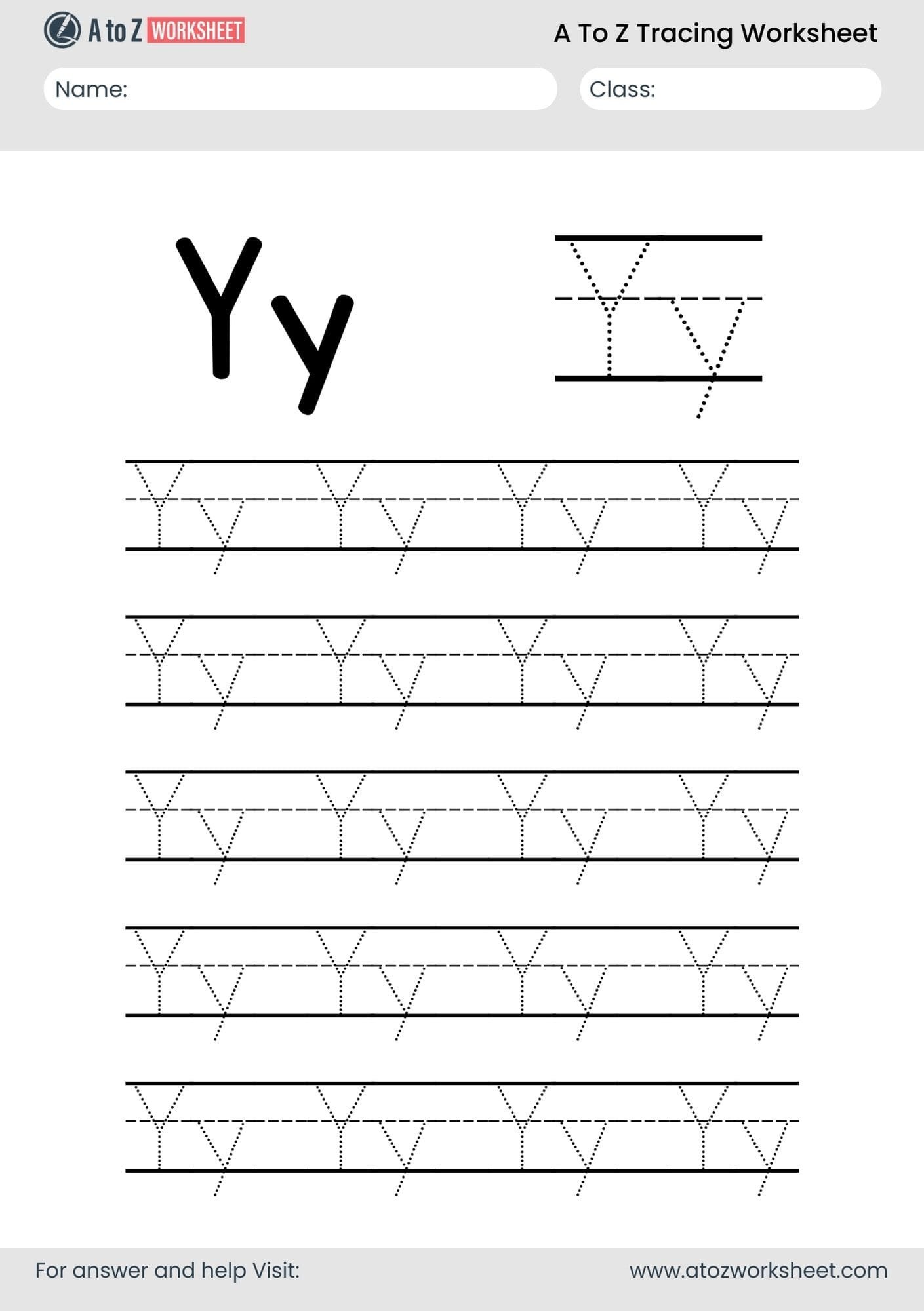 y letter a to z alphabet worksheets pdf